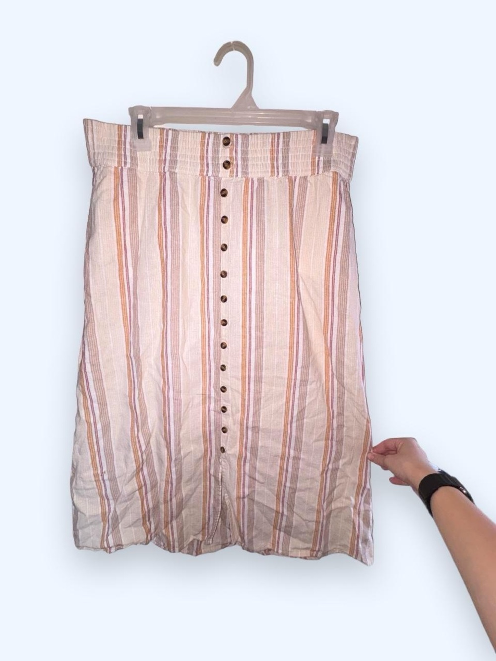 Sonoma Striped Midi Skirt with Button Detailing and Pockets Size M